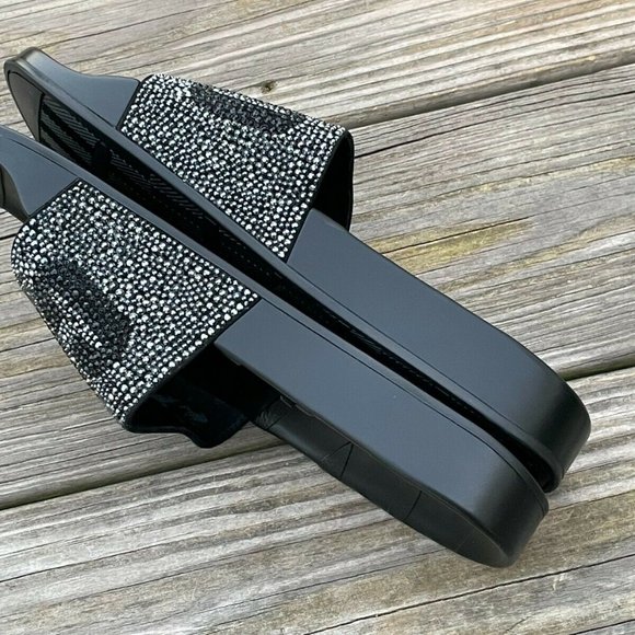 Jimmy Choo Slide Sandal Logo Crystal-Studded Rubber upper Flat Platform Italy 39 - Picture 8 of 12